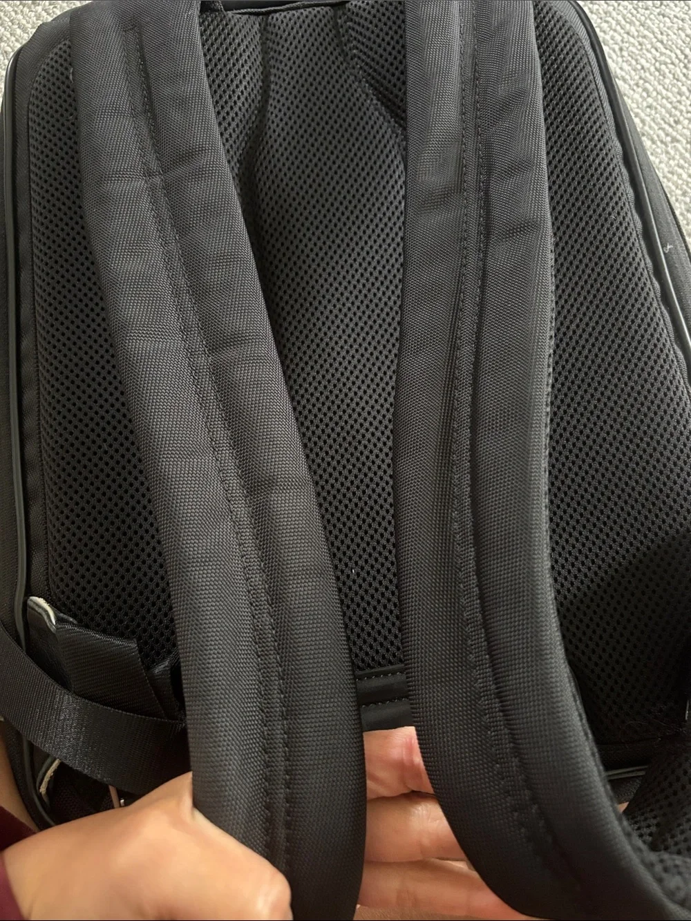Tumi Black Ballistic Nylon Expandable Backpack with Leather Trim